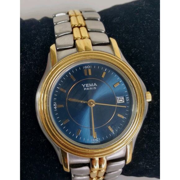 Yema Paris Watch Men Gold & Silver Tone 50M Date Steel 8" VR4Q269 MVT Quartz - Picture 2 of 11